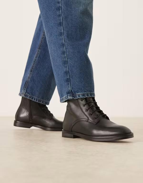 マンゴ レディース シューズ ブーツ・レインブーツ レース レザー Mango leather lace up boots Black ブラック|ReVida 店