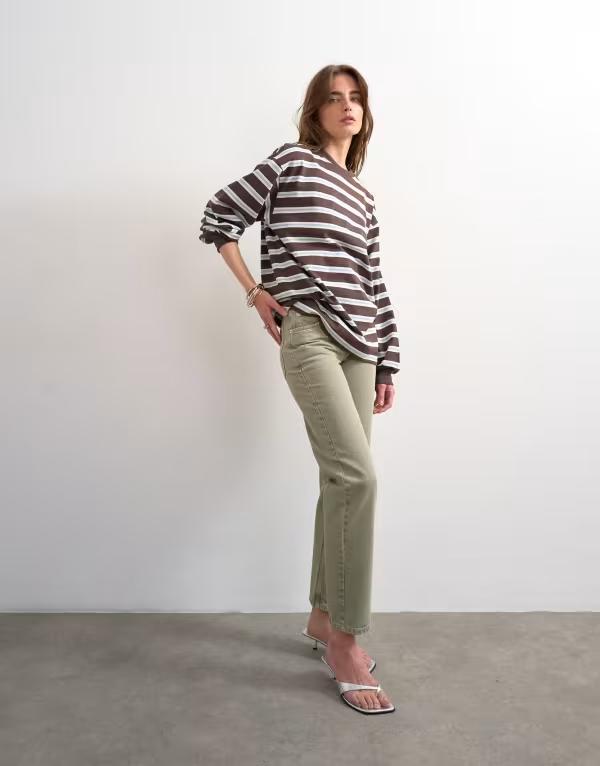 トップショップ レディース ボトムス デニムパンツ ジーンズ Topshop Runway mid rise straight jeans in washed Khaki カーキ｜ReVida 店