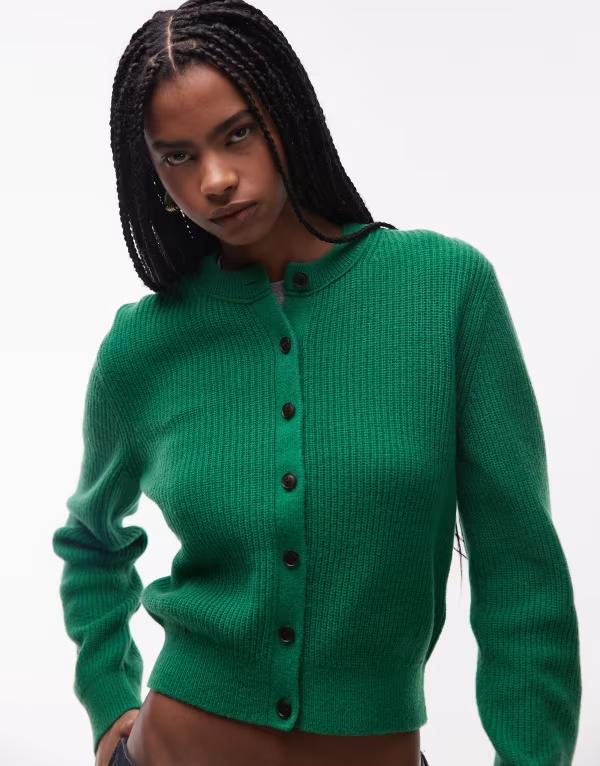 アンドアザーストーリーズ レディース アウター カーディガン ウール コットン & Other Stories wool/cotton blend slim cardigan in bright GREEN グリーン