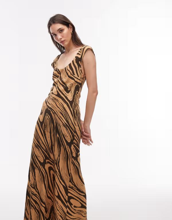 エイソス レディース トップス ワンピース プリント ミディ キャップ ASOS DESIGN cap sleeve midi dress marble print Black print ブラック