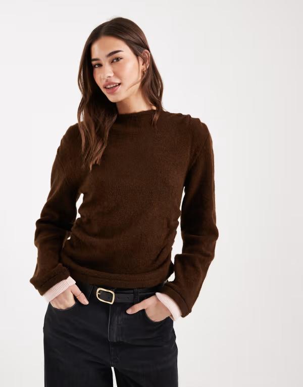 エイソス レディース アウター ニット・セーター コントラスト ASOS DESIGN double layer cinched sweater in choc and contrast Brown ブラウン