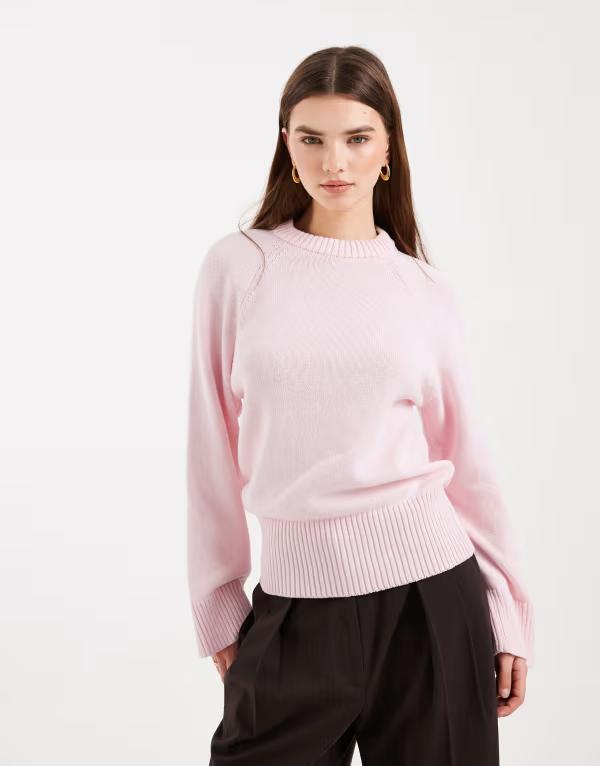 エイソス レディース アウター 編み物・プルオーバー 労働者の一団のど首 ASOS DESIGN knit crew neck sweater with raglan sleeves pink サクラ色 レディースファッション-ニット・セーター-セーター