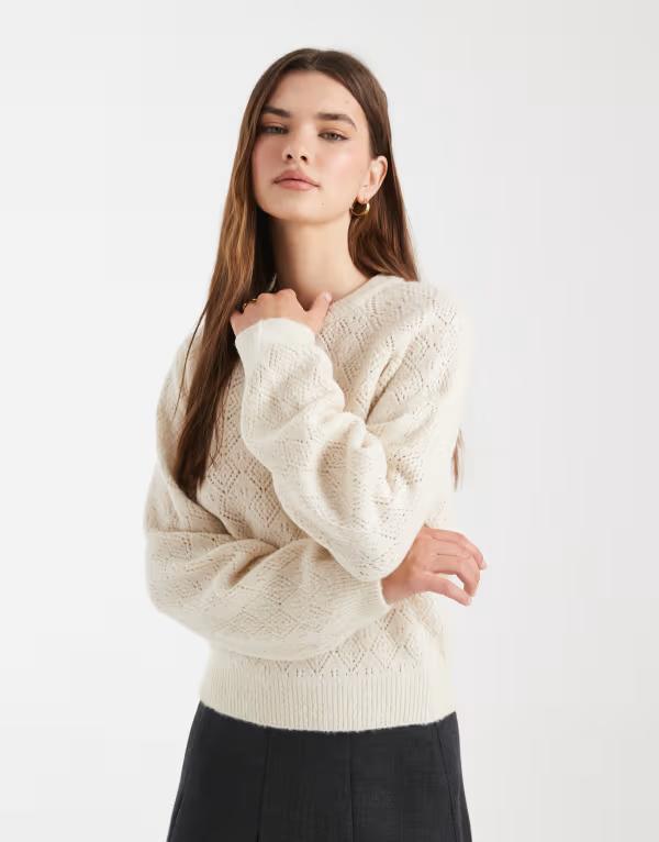 エイソス レディース アウター 編み物・プルオーバー スピード競技 ASOS DESIGN knit lace look sweater インチ ecru エクリュ セーター-トップス