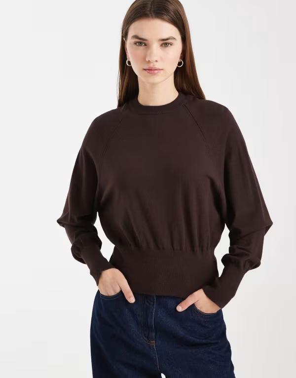 エイソス レディース アウター 編み物・プルオーバー ASOS DESIGN fine knit cinched batwing sweater BROWN 赤銅色 セーター-ニット・セーター-レディースファッション