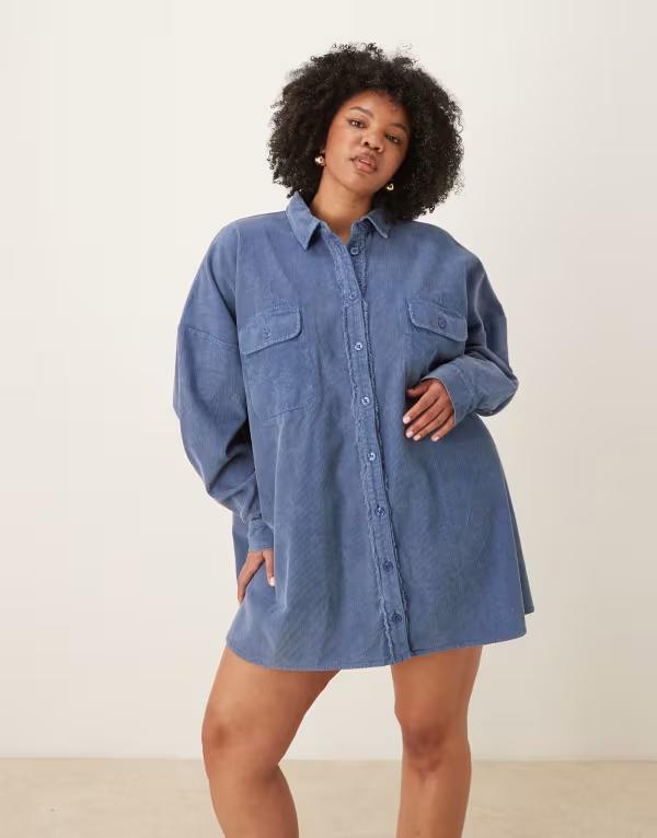 エイソス レディース トップス 衣装 プルオーバー ジーンズ ASOS Curve ASOS DESIGN Curve oversized shirt dress with pockets インチ washedenim WASHEDENIM BLUE ジーンズ