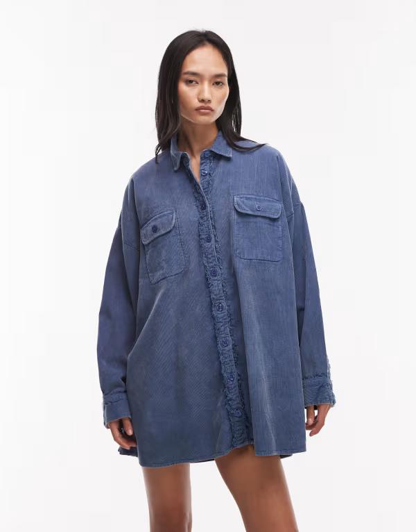 エイソス レディース トップス 衣装 プルオーバー ジーンズ ASOS DESIGN oversized shirt with pockets インチ washedenim WASHEDENIM BLUE ジーンズ