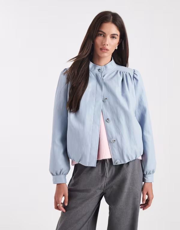 ミスセルフフリッジ レディース アウター 上衣・上衣 なめし革 フェイクレザー Misselfridge faux leather gatheredetail jacket インチ soft Blue 青み