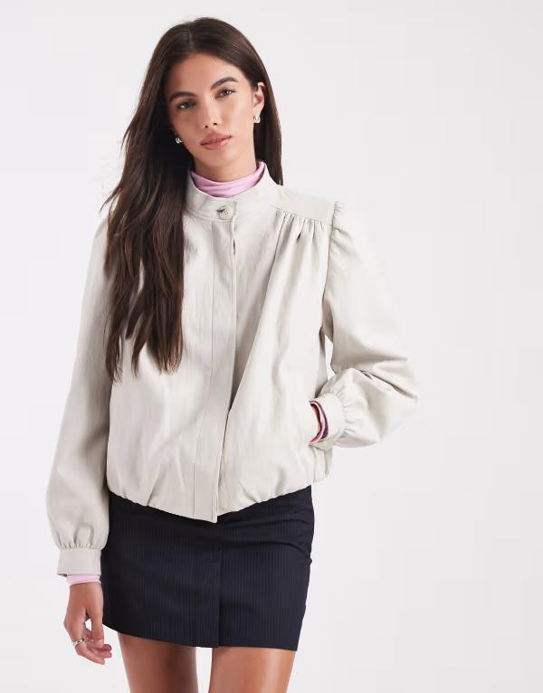 ミスセルフフリッジ レディース アウター 上衣・上衣 なめし革 フェイクレザー Misselfridge faux leather gatheredetail jacket インチ stone 石ころ