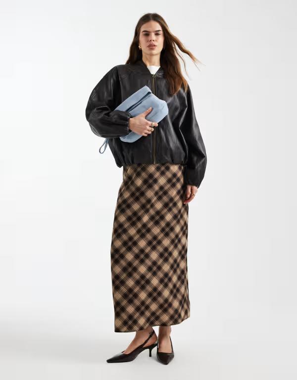 フォース&レックレス レディース ボトムスカート クレープ マキシ 4th & Reckless exclusive crepe column maxi skirt plaid Multi マルチカラー|ReVida 店