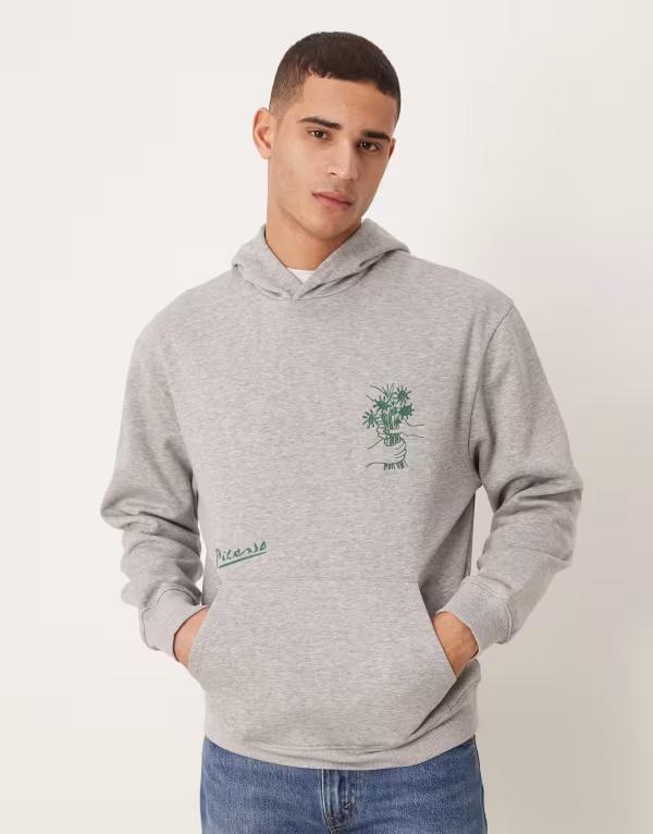 エイソス レディース アウター パーカー・スウェット プリント ASOS DESIGN relaxed hoodie with PICASSO print LIGHT GRAY グレー