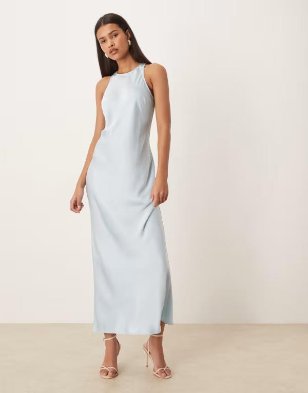離宮 レディース トップス 衣装 繻子 マキシ VILA racer satin maxi dress インチ light Nantucket breeze 青み
