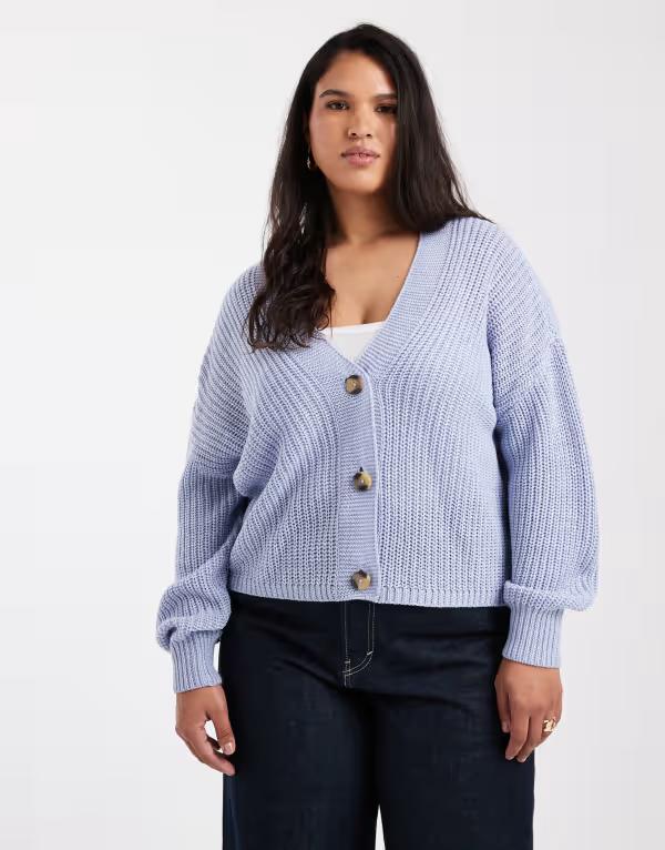 オンリーカーブ レディース アウター カーディガン Vネック ONLY Curve v-neck cardigan Blue heron ブルー