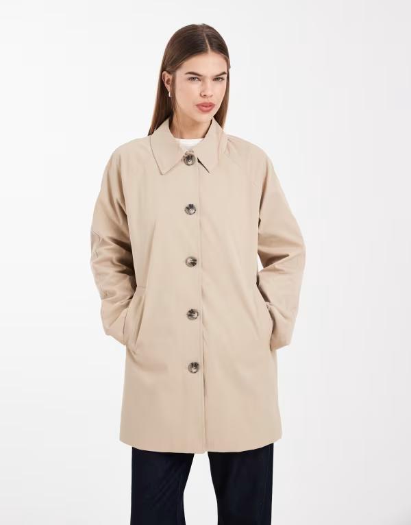 オンリー レディース アウター ジャケット・ブルゾン ONLY clean trench jacket with plaid sleeve BEIGE ベージュ