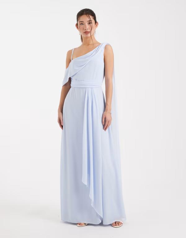 ティエフエヌシー レディース トップス ワンピース シフォン スカート マキシ TFNC Bridesmaid Rima chiffon fallen shoulder maxi dress with wrap skirt in light Blue ブルー