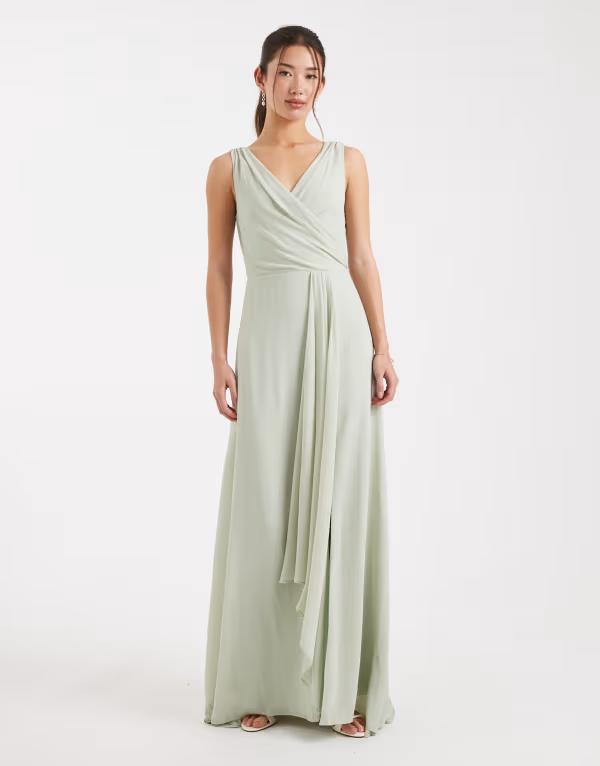 ティエフエヌシー レディース トップス ワンピース シフォン ドレープ マキシ TFNC Bridesmaid Yida chiffon wrap top draped maxi dress in sage Green グリーン