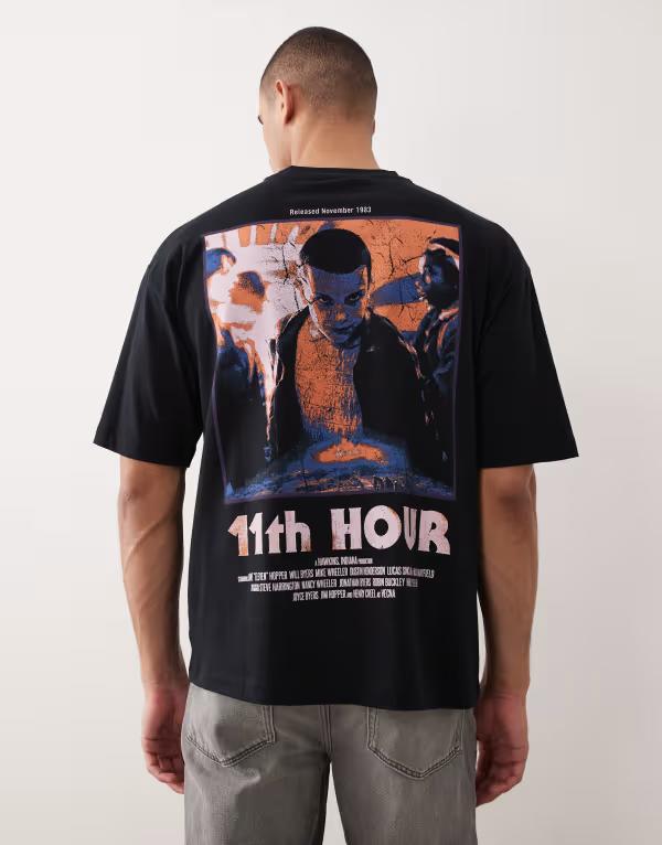 エイソス レディース トップス Tシャツ プリント ASOS DESIGN Unisex oversized t-shirt with Stranger Things prints Black ブラック