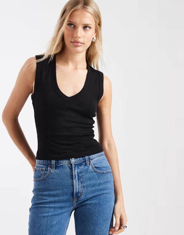 オンリー レディース トップス ベスト Vネック ONLY v neck boxy tank top Black ブラック