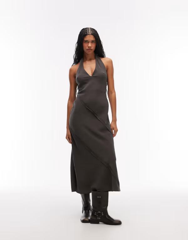 エイソス レディース トップス 衣装 マキシ ホルター ASOS DESIGN halter neck seamedetailing maxi dress インチ charcoal 濃灰色