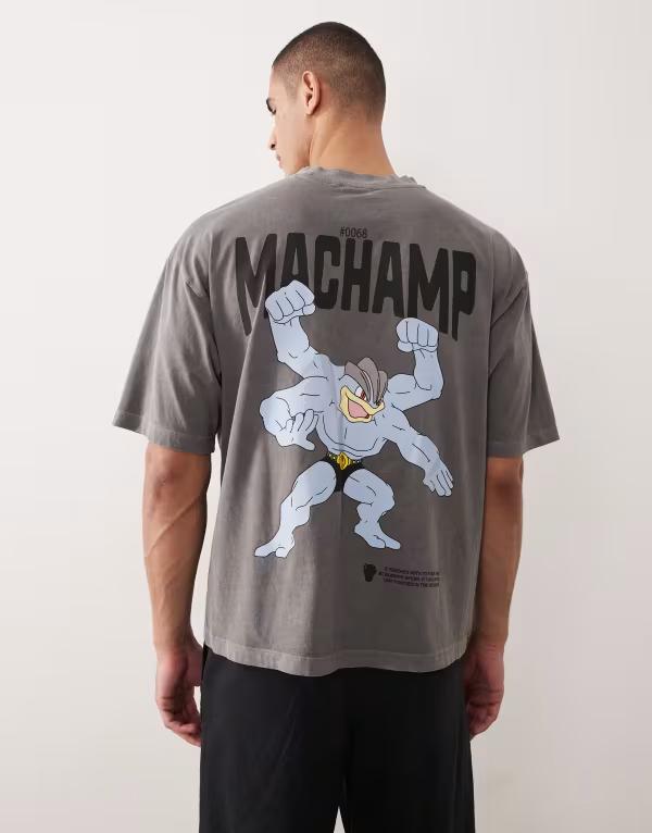 エイソス レディース トップス Tシャツ プリント ASOS DESIGN Unisex oversized t-shirt with Pokmon prints in washed BLACK ブラック