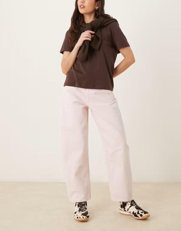 エイソス レディース ボトムス デニムパンツ ジーンズ ASOS DESIGN high rise barrel jeans PINK ピンク