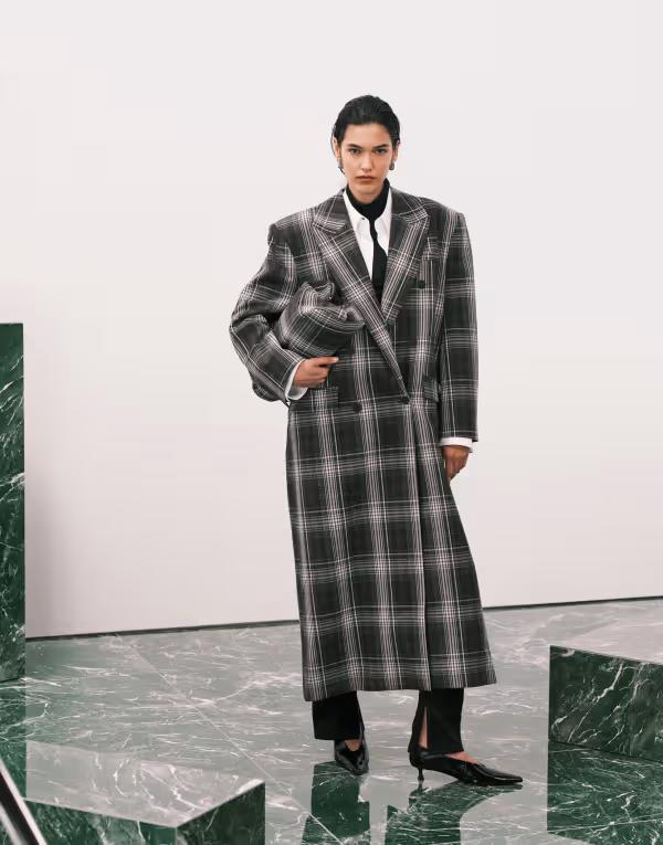 エイソス レディース アウター 上衣・上衣 ASOS DESIGN longline double breasted jacket and gray plaid BROWN AND GRAY PLAID 薄墨色