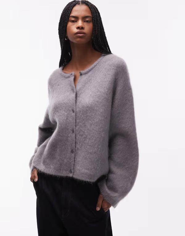 アンドアザーストーリーズ レディース アウター ジレー 労働者の一団素っ首 羊毛 \u0026 Other Stories mohair and wool blend crew neck cardigan Gray 薄墨色