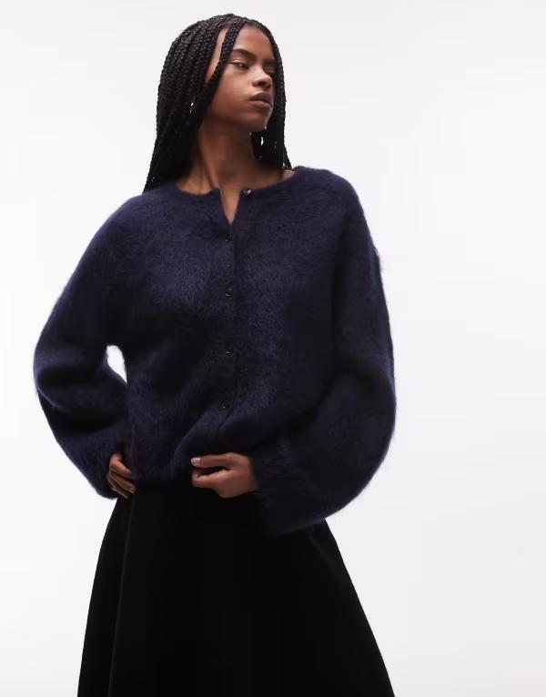アンドアザーストーリーズ レディース アウター ジレー 労働者の一団素っ首 羊毛 \u0026 Other Stories mohair and wool blend crew neck cardiganAVY 米国海軍