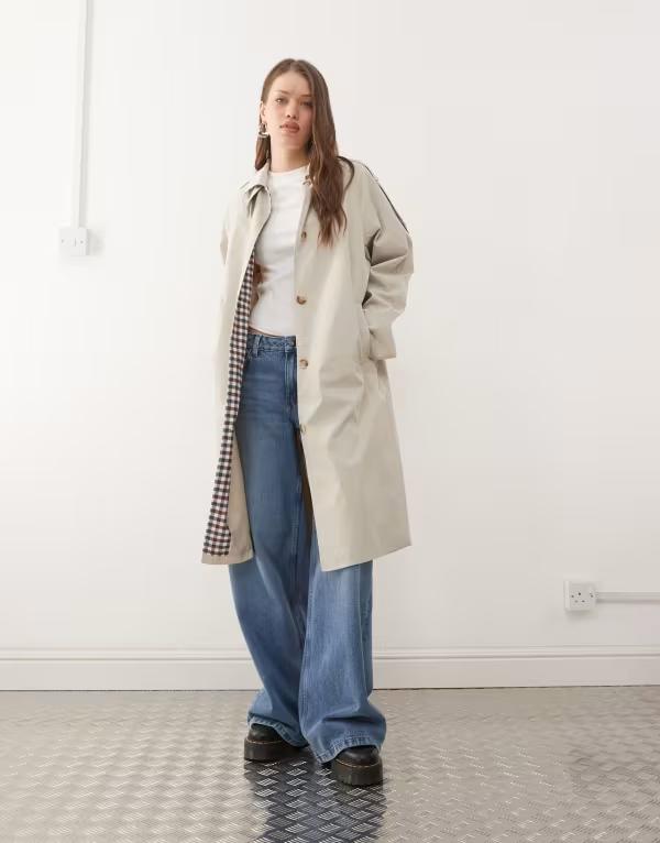 ノイジーメイ レディース アウター コート ミディ Noisy May midi trench coat Silver Lining シルバー