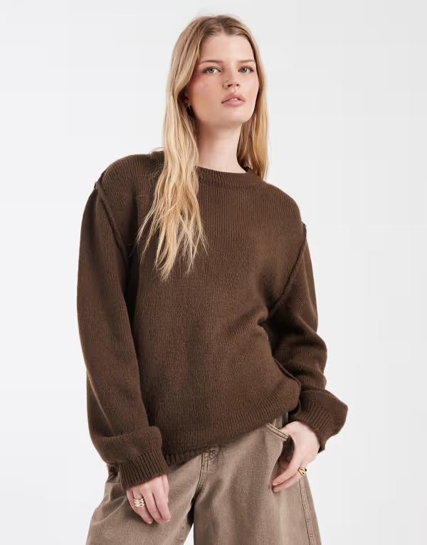 エイソス レディース アウター ニット・セーター ASOS DESIGN oversized knit sweater with exposed seams BLUE ブルー
