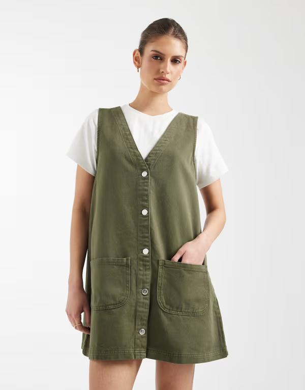 ミスセルフフリッジ レディース トップス 衣装 ジーンズ Misselfridge pinafore denim dress Khaki カーキ