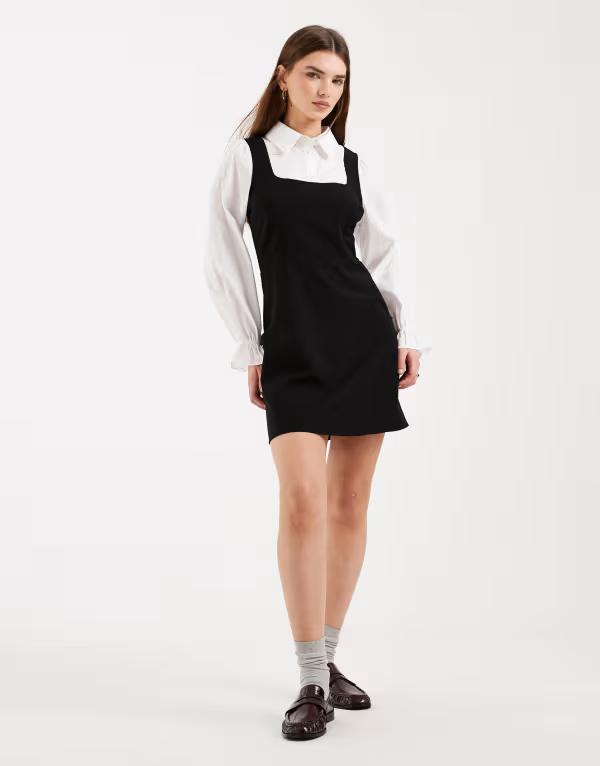 ミスセルフフリッジ レディース トップス ワンピース シャツ Misselfridge pinafore dress with shirt in mono
