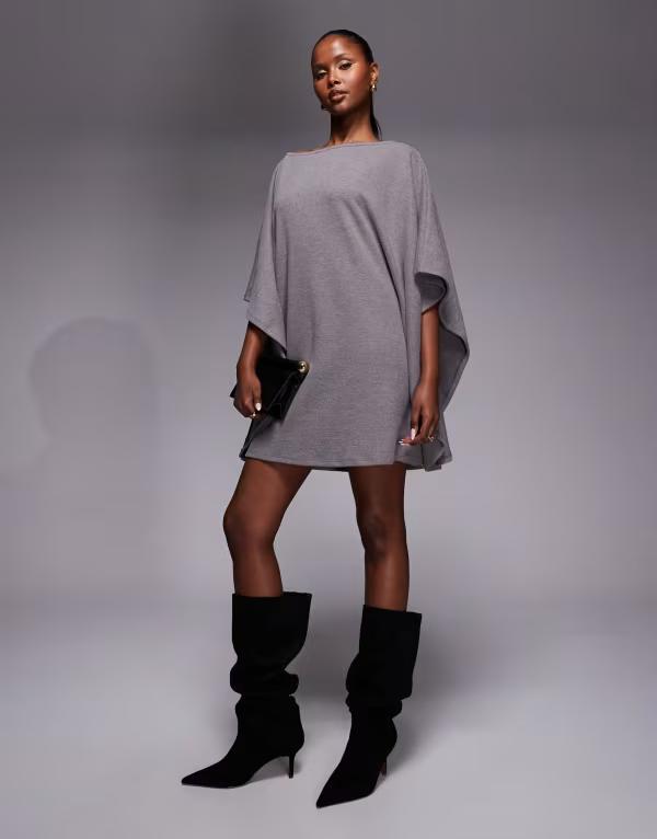 エイソス レディース トップス ワンピース ケープデザイン ミニ キャップ ケープ ASOS DESIGN supersoft cape mini dress Gray グレー