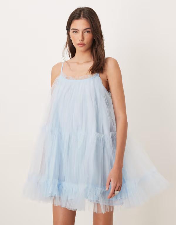 シスタージュン レディース トップス ワンピース チュール ミニ Sister Jane tulle cami babydoll mini dress in baby Blue ブルー