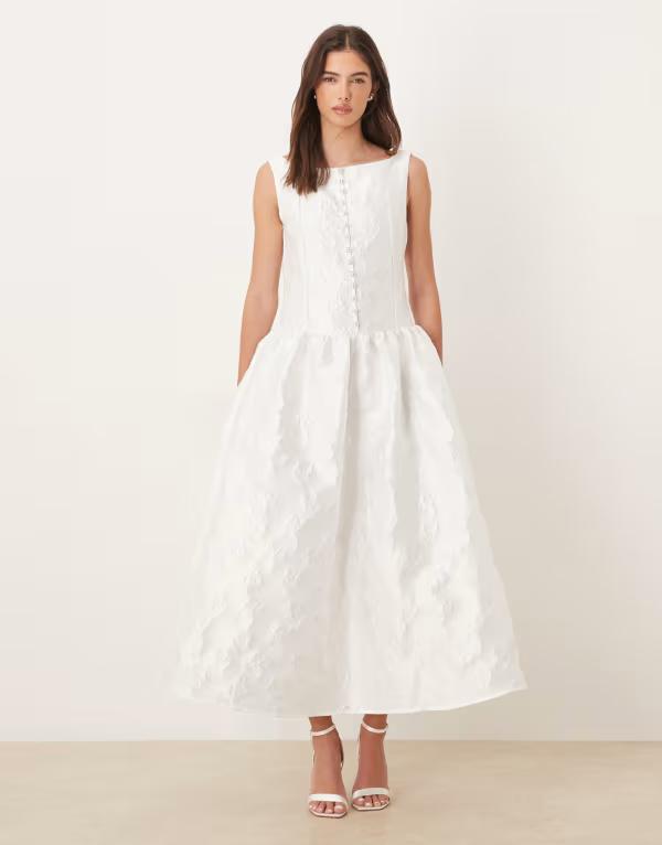シスタージュン レディース トップス ワンピース マキシ Dream Sister Jane Optimist's exclusive Bridal jacquard boat neck faux pearl button up maxi dress IVORY アイボリー 51,480円