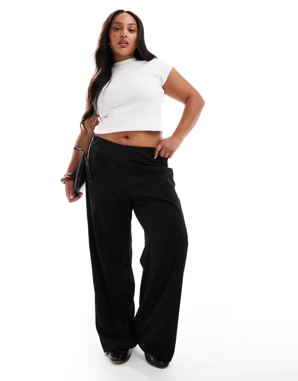 ヴェロモーダ レディース ボトムス 心地好いズボン下 Vero Moda Curve loose pull on pants with side stripe Black white 白いこと