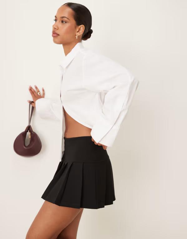 エイソス レディース ボトムス 二分の一ズボン下・さる股引き 筋目 ミニ ASOS DESIGN ponte micro pleated mini skort Black 黒いこと
