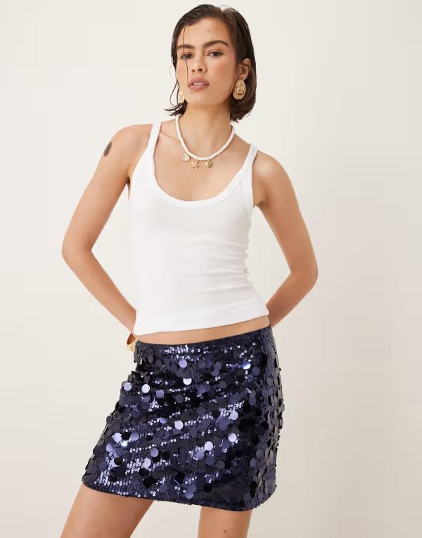 エイミー・リー レディース ボトムスカート ミニ スパンコール Amy Lynn Milena ultra mini skirt disc sequinavy ネイビー