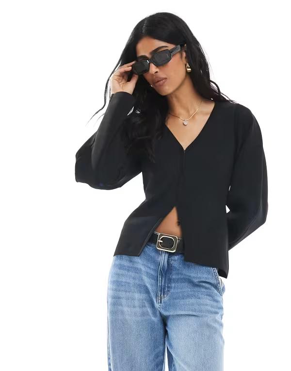 エイソス レディース アウター カーディガン ニット ASOS DESIGN knit cocoon sleeve cinch cardigan Black ブラック