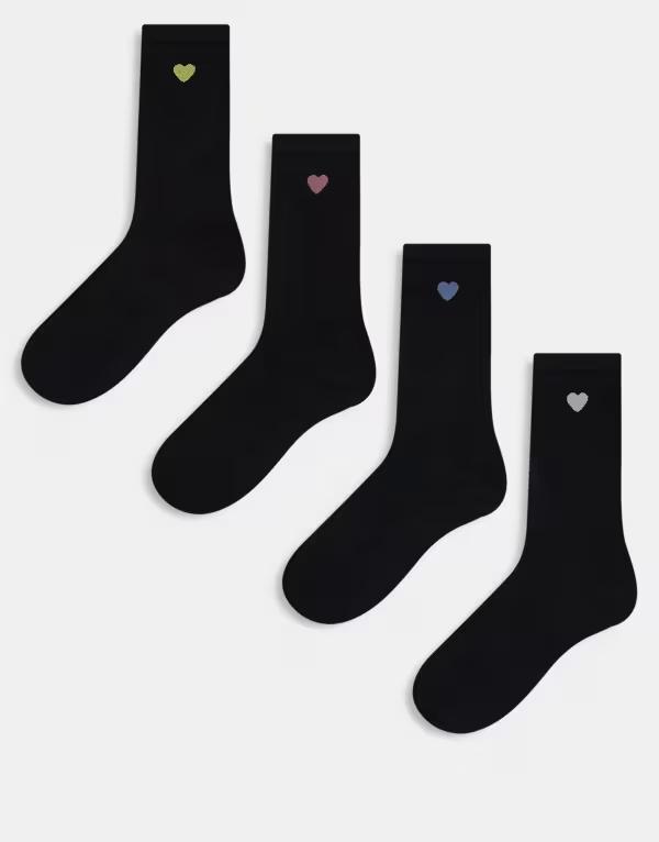 リンデックス レディース アンダーウェア 靴下 Lindex 4 pack heart detail socks Black ブラック