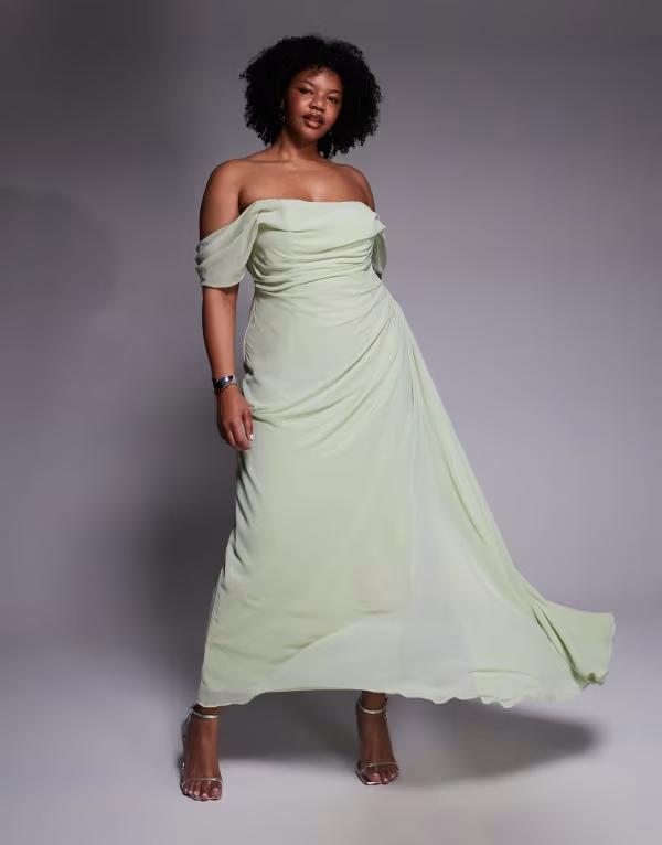 エイソス レディース トップス ワンピース ジョーゼット ASOS Curve ASOS DESIGN Curve georgette bardot bridesmaids dress in sage GREEN グリーン 38,870円