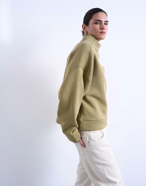 トップショップ レディース アウター パーカー・スウェット スタンドネック シャツ Topshop funnel neck oversized sweatshirt Khaki カーキ