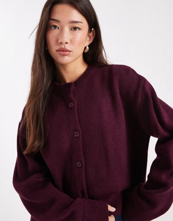エイソス レディース アウター カーディガン ニット ASOS DESIGN knit essentials boxy cardigan in plum プラム