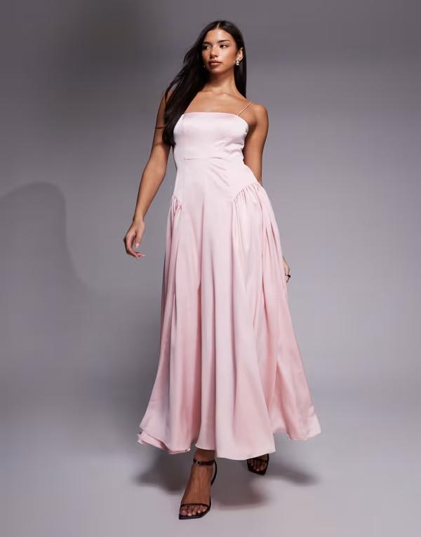 エイソス レディース トップス ワンピース タイディテール ASOS DESIGN Bridesmaids dropped waistie detail camidaxi dress PINK ピンク