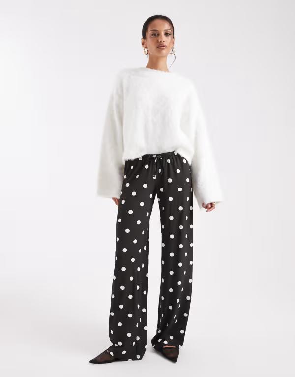 コルージョン レディース ボトムス 心地好いズボン下 点点柄 点点 肋筋 COLLUSION relaxed ribbed pants and white polka dot Mono spot 白いこと