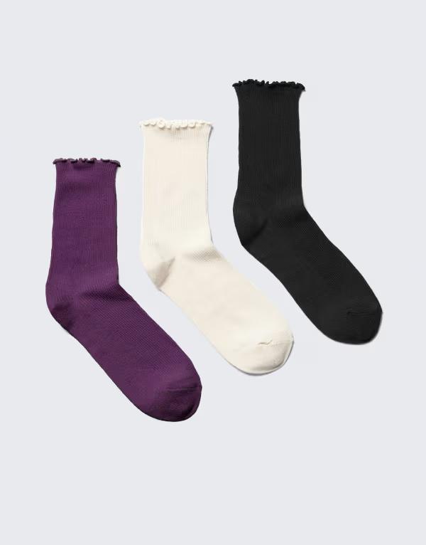 平日 レディース アンダーお召しもの ソックス Weekday 3-pack frilly socks and Purple and grey 薄墨色