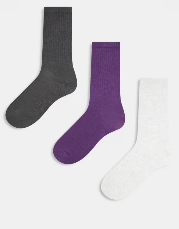 平日 レディース アンダーお召しもの ソックス Weekday 3-pack athletic socks and Purple and grey 薄墨色