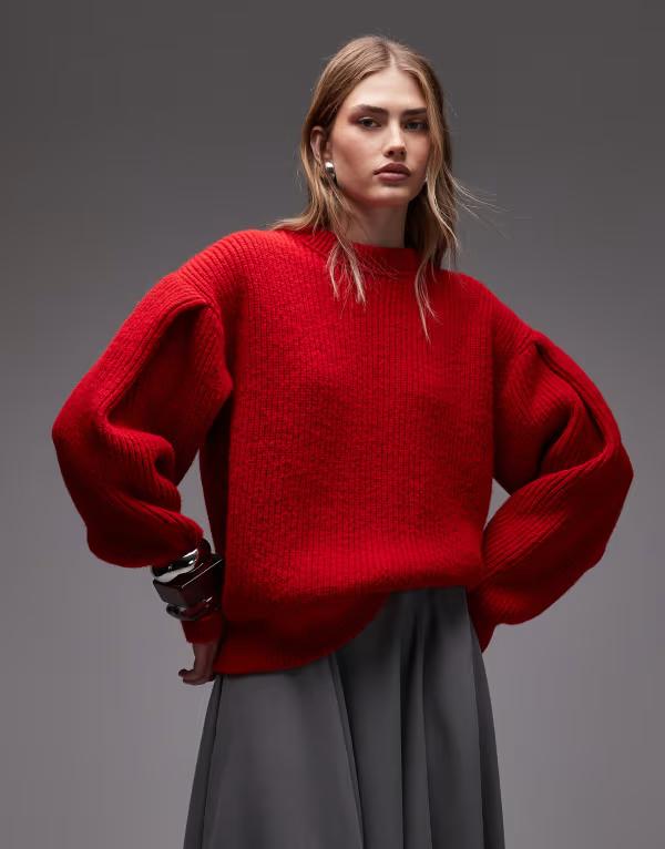 エイソス レディース アウター ニット・セーター ASOS DESIGN fluffy knit crew sweatered レッド