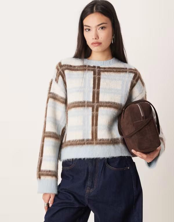 エイソス レディース アウター ニット・セーター ASOS DESIGN knit oversized brushed plaid sweater Multi マルチカラー