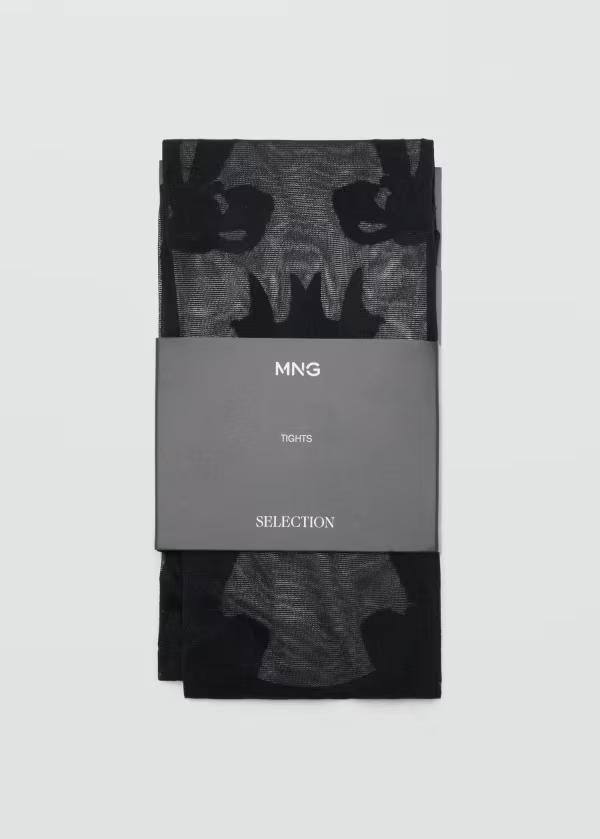 マンゴ レディース ボトムス レギンス Mango featuring Kaia Gerber tights with bow detailing Black ブラック