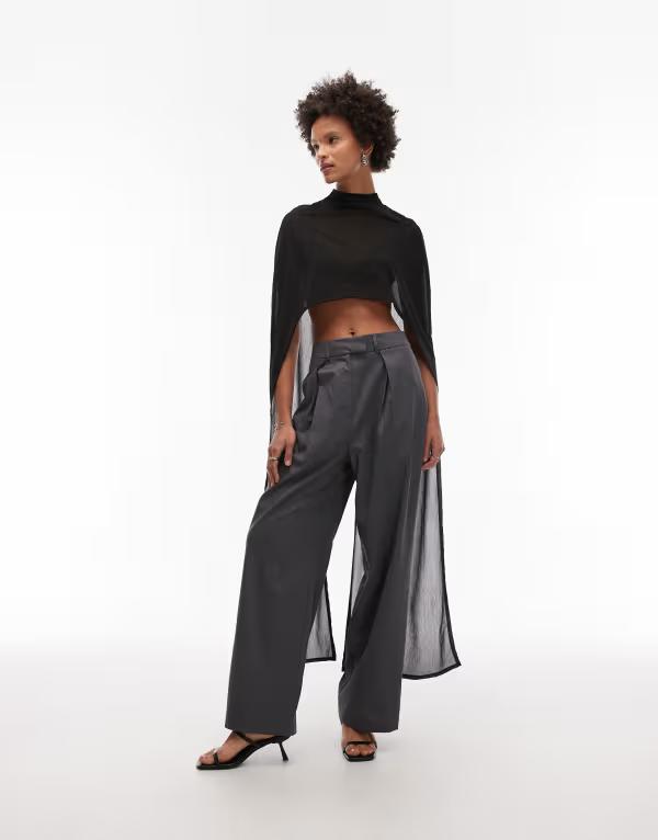 エイソス レディース トップス プルオーバー ケープ青写真 メッシュ 旗がしら ケープ ASOS DESIGN floor length mesh cape top Black 黒いこと